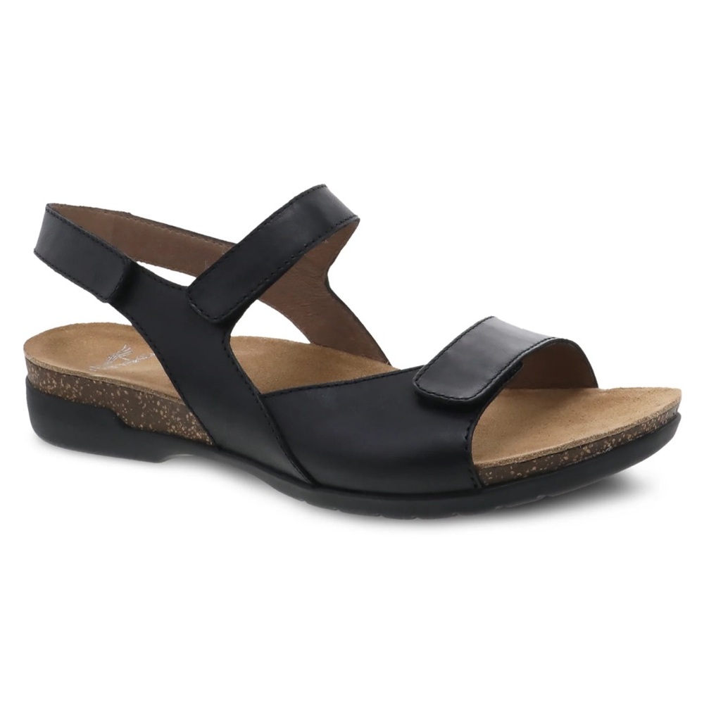 Dansko Women's Ronda Black Sandals Waxy Burnished Leather Slip On Women Size 9